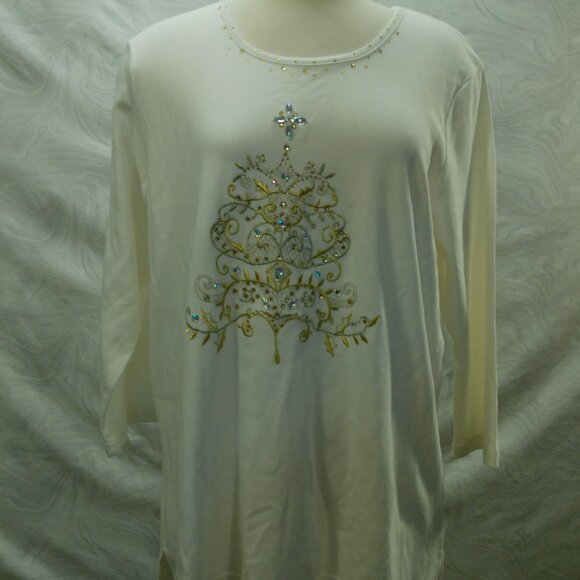 Quacker Factory Sweater Large Christmas Embellished Holiday Ivory Size L - Picture 1 of 16